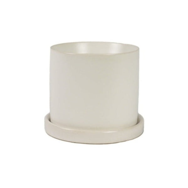 Cylinder Planter with Saucer - White