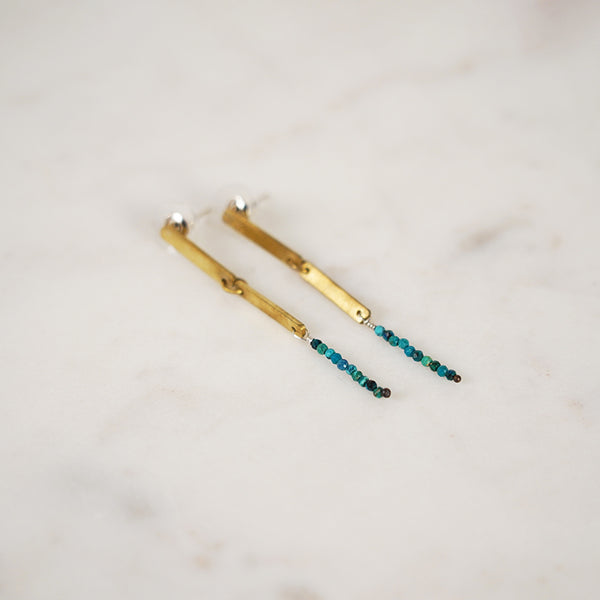  Turquoise Beads & Brass Double Bar Earrings