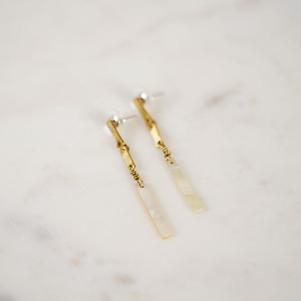 Mother of Pearl Double Brass Bar Earrings