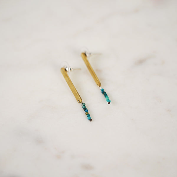 Turquoise Single Brass Bar Earrings