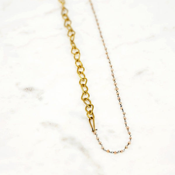 Moonstone Bead Necklace with Teardrop Chain