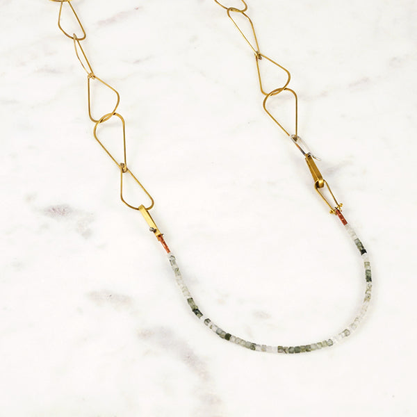 Tourmaline Bead Necklace with Teardrop Chain