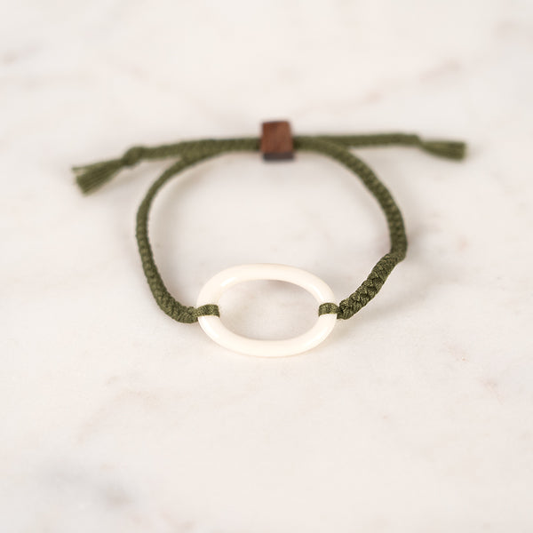 Cotton Cord Bracelet with Ring Antler - Olive