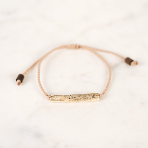 Cotton Cord Bracelet with Thin Antler - Tan