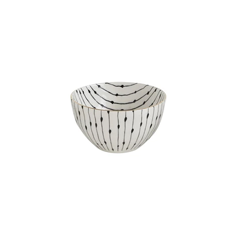 Patterned Stoneware Bowl - Lines & Dots pattern