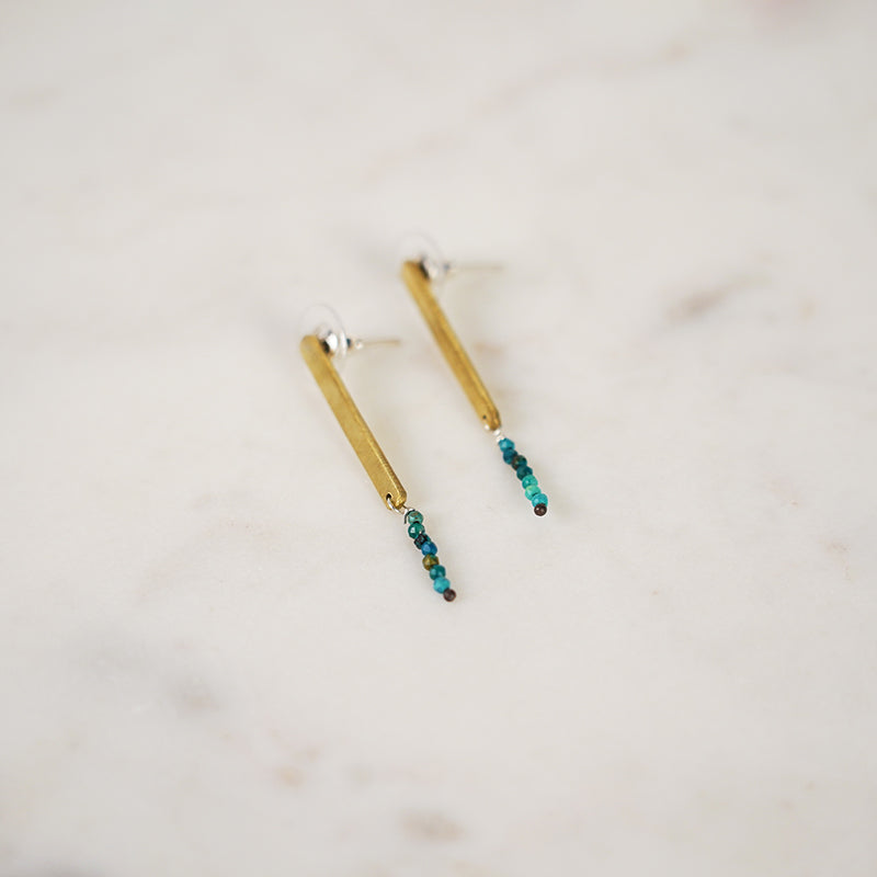  Turquoise Single Brass Bar Earrings