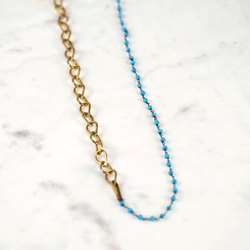 Turquoise Necklace with Brass Teardrop Chain