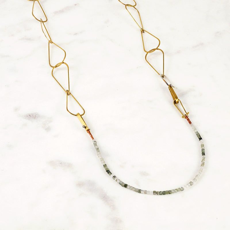  Tourmaline Bead Necklace with Teardrop Chain