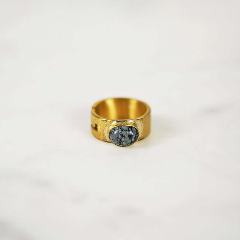 Obsidian Adjustable Brass Ring