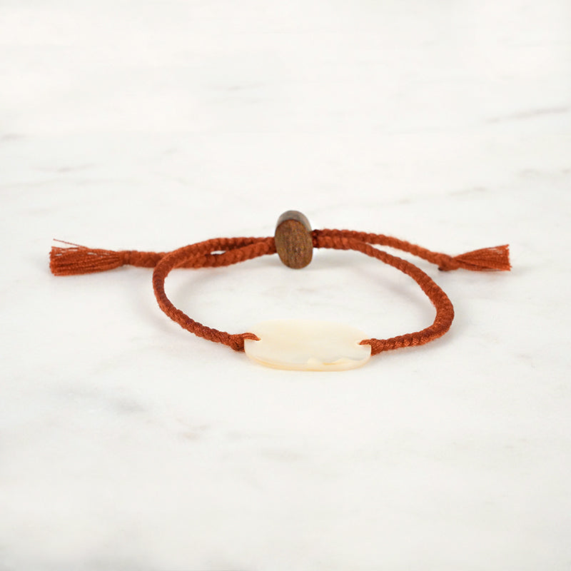 Cotton Cord Bracelet with Shell - Rust