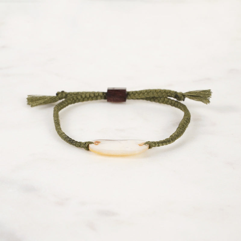 Cotton Cord Bracelet with Shell - Olive