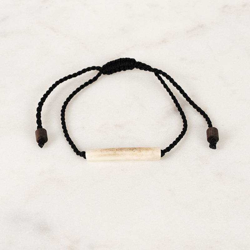 Cotton Cord Bracelet with Thin Antler - Black