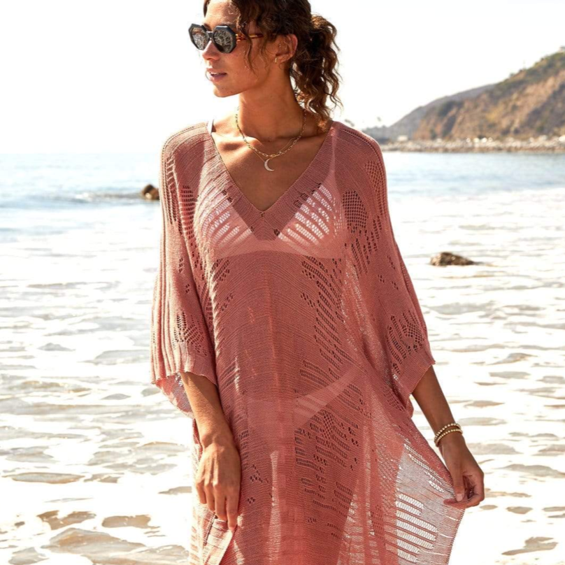 Knit Tunic - Rose (Model wearing at beach)
