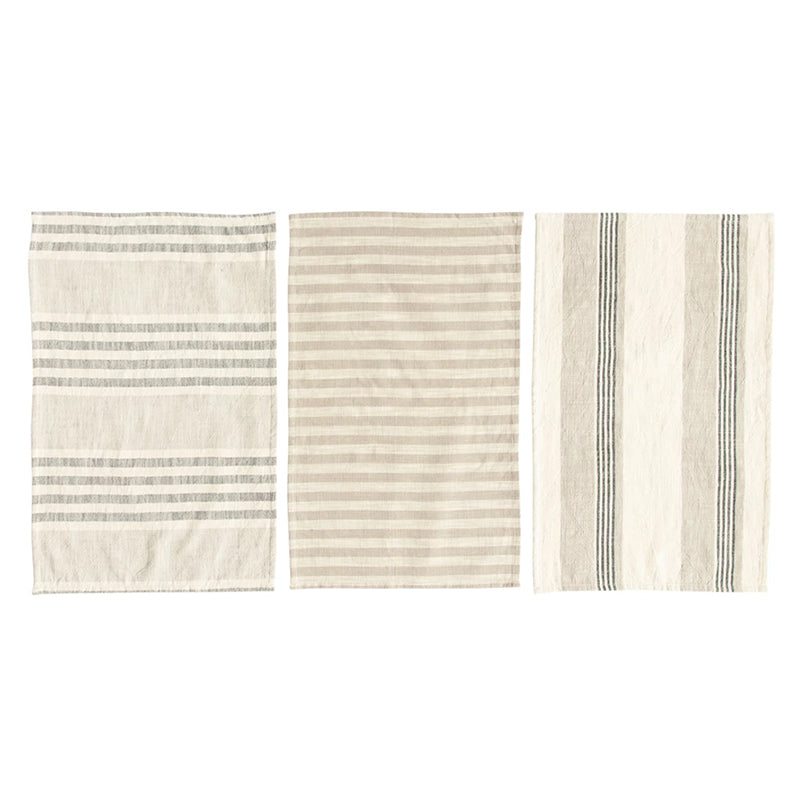 Striped Cotton Tea Towels - Set of 3 (All patterns visible)