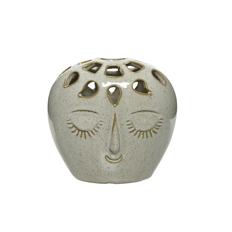 Happy Face Stoneware Vase - 4.9"