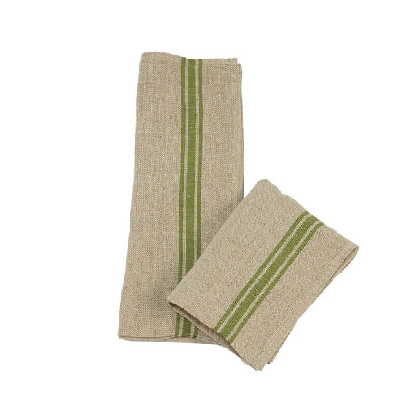 Belgian Linen Dish Towel - Natural with Green Stripe