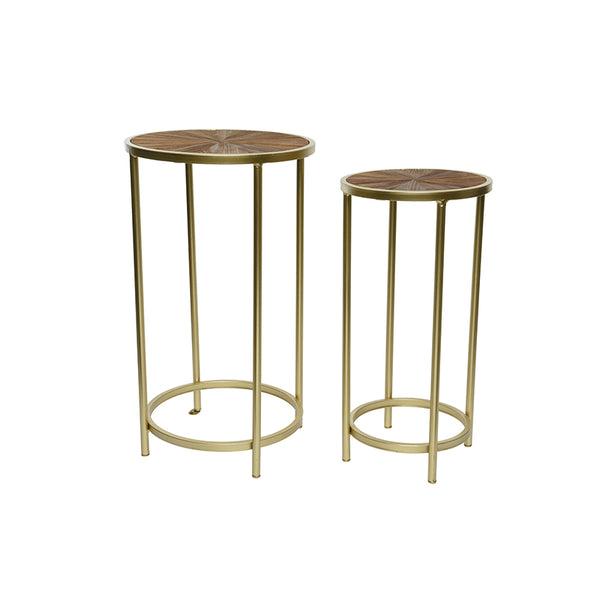 Gold-Finish Side Table with Wood Top