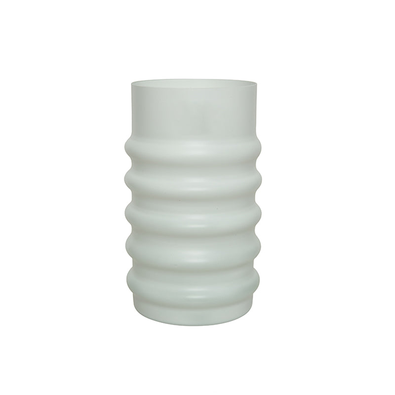 Ribbed Glass White Vase - 8.6"